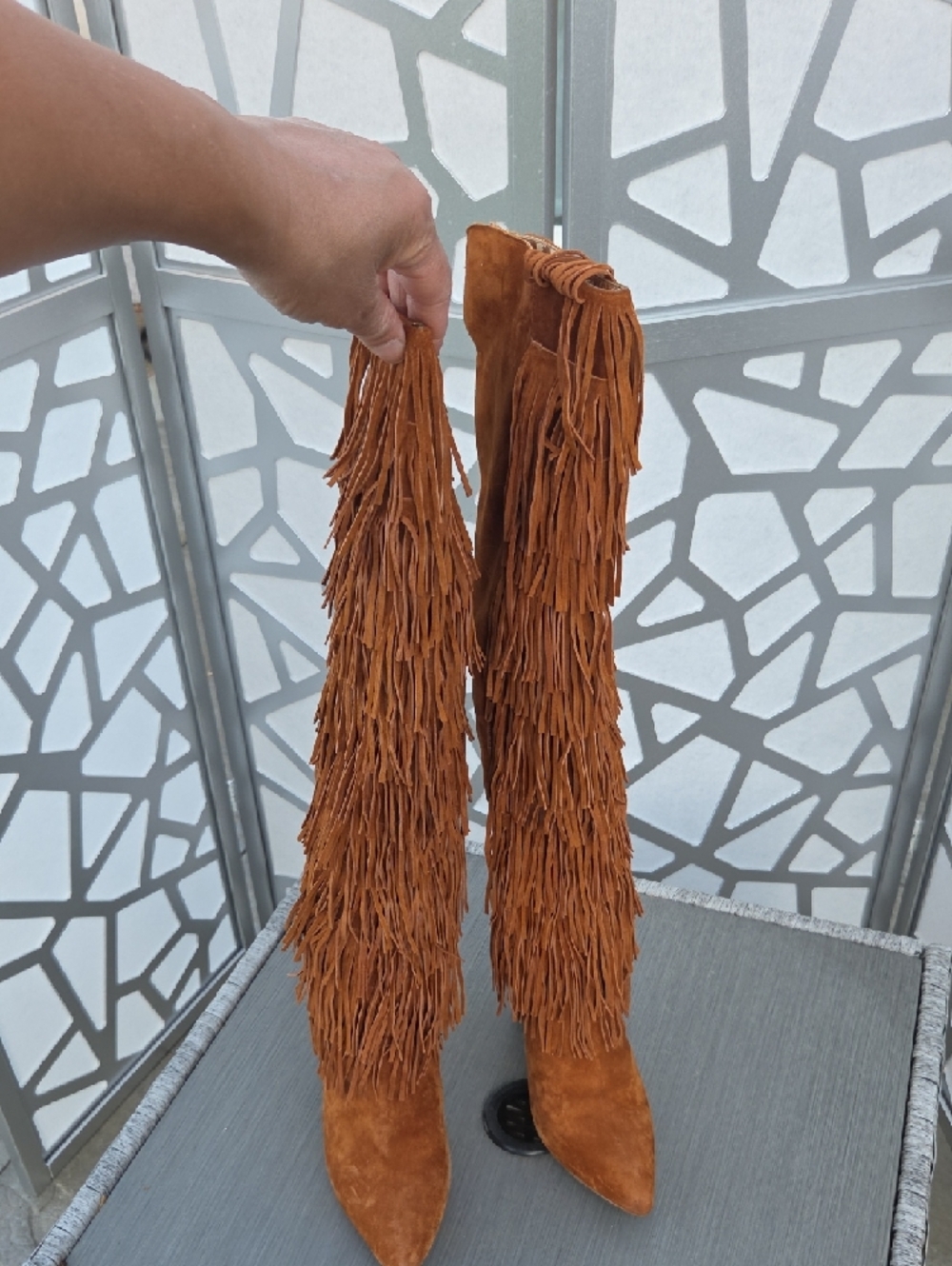 Steve Madden Chestnut Suede Fringe Over-the-Knee Boots - Picture 2 of 7